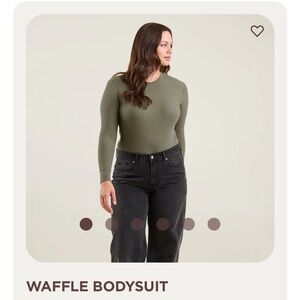 Nuuds Waffle Bodysuit in Olive, XS